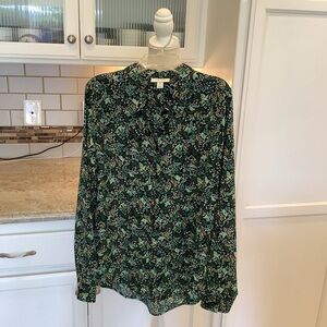 On 34th Green Black Leaf & Bird Print Button Down Size Medium